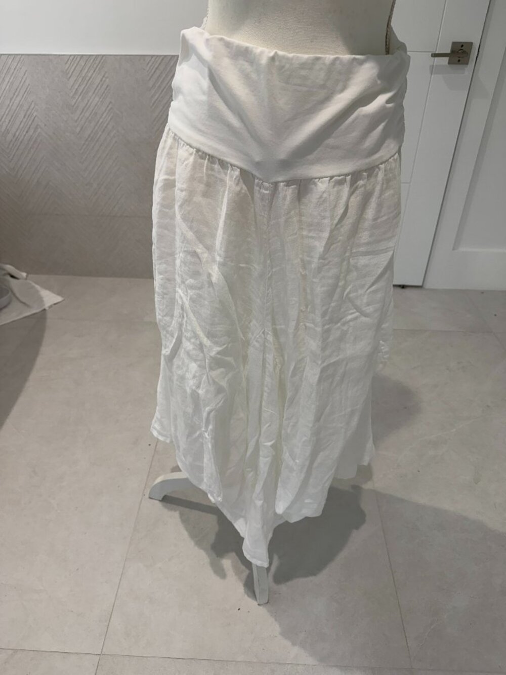Luna Luz White Linen Flowy Skirt Wide Waistband Pockets Size M